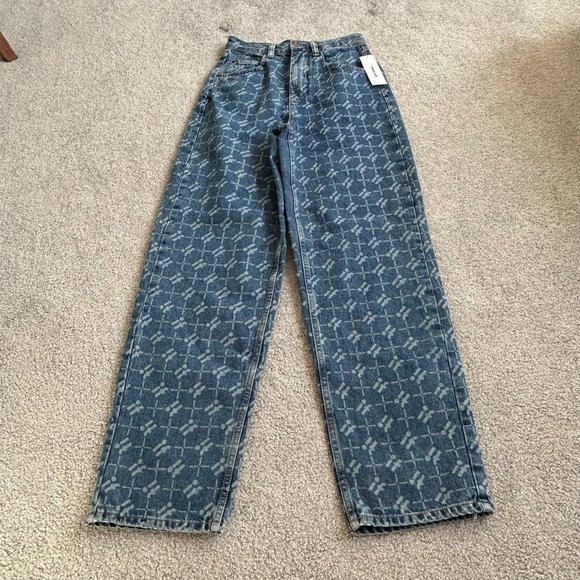 iets frans... Monogram Jeans High Rise Wide Legs Retro Sz 27W - Picture 2 of 7